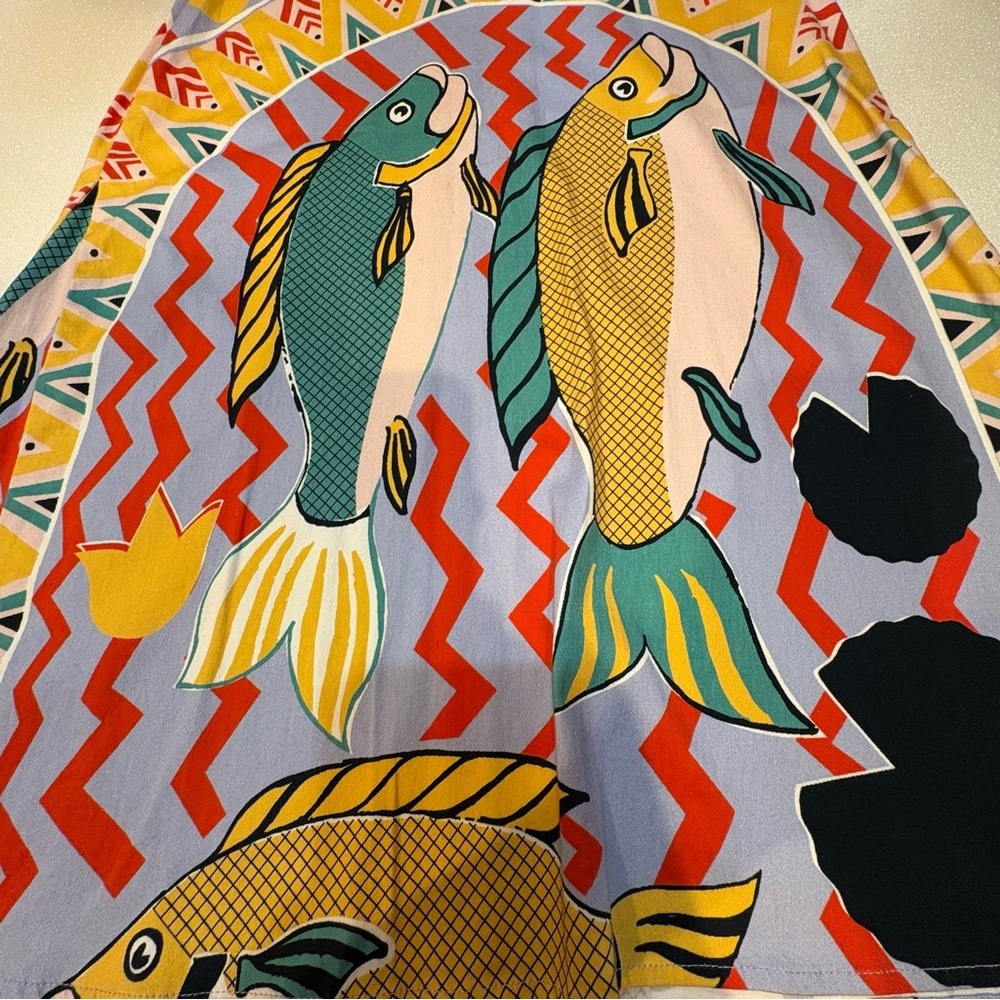 Eva Franco Dress Strapless Bold Fish Print Art To Wear Yellow Blue Black Pink - Picture 4 of 15